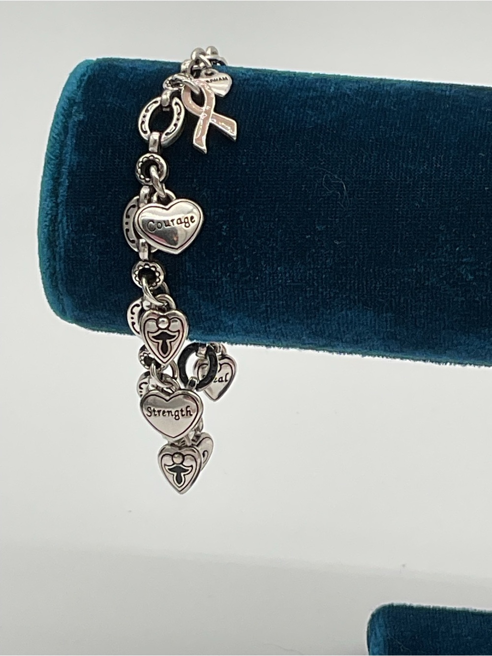 Brighton Think Pink Silver Plated Heart Charm Bracelet